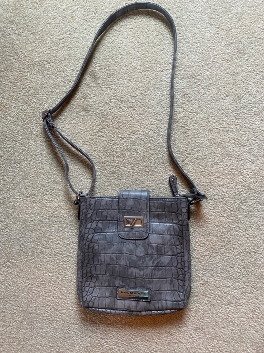 Marc New York Gray Croc-Embossed Crossbody Bag with Turn-Lock